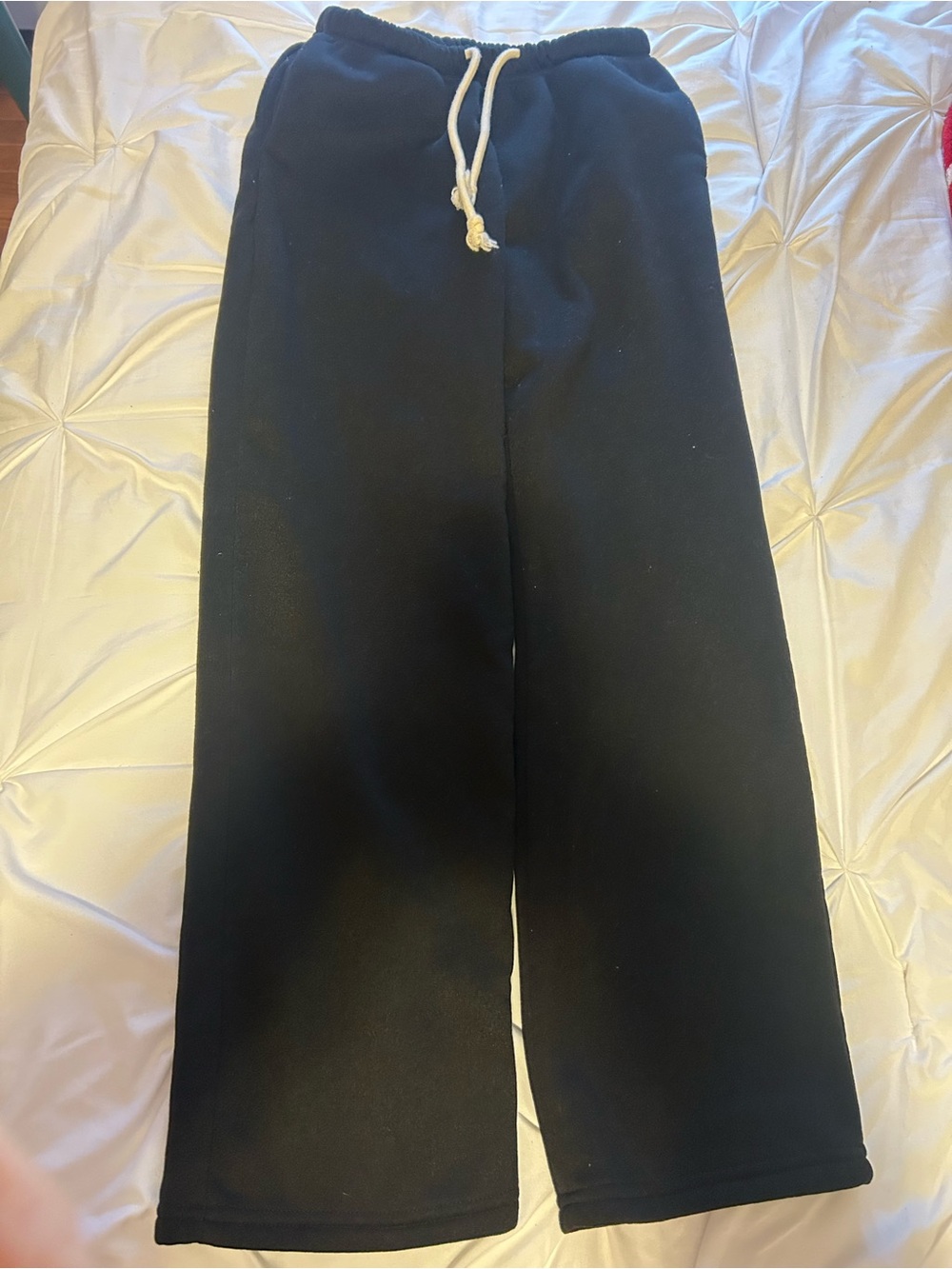 Women’s Petite Black Drawstring Sweatpants with White Cord